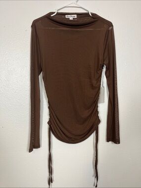 Blue Blossom Chocolate Brown Long-Sleeve Ruched Side Top